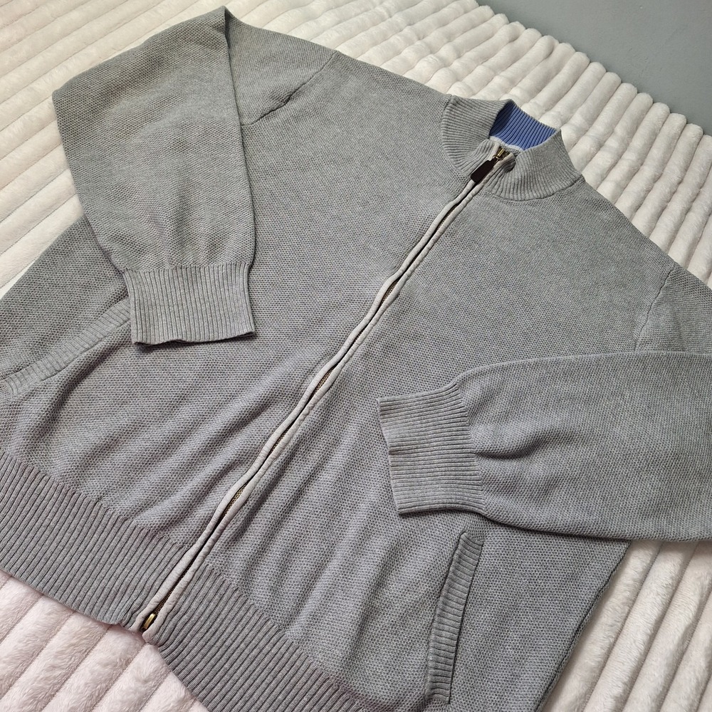 Enro Full Zip Cardigan Sweater Mens XL Gray Mock Neck Preppy Golf Classic Co Clu